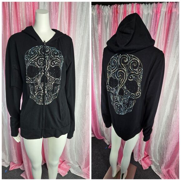 Los Angeles Bus Stop  Iredesant Rhinestone Full Zip Hoodie Size 2XL - Picture 1 of 12